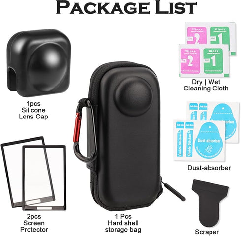 WALLFID 4 Pcs Accessories Set for Insta360 X4, Storage Bag, Silicone Lens Cover, 2 Screen Protectors, Hard Shell Case