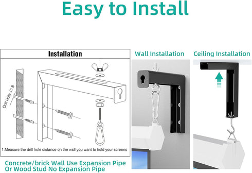 GZQIUYI 6 Inch 66lbs, Projector Screen Pull Down Mount Kit, Universal Projector Screen Ceiling & Wall Mount, Adjustable