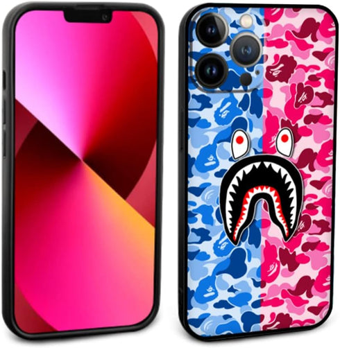 Shark Teeth Case for iPhone 13 Pro Max, Silicone Cute Soft Clear Camo Shark Face Full Body Protection, 6.7-Inch, Blue