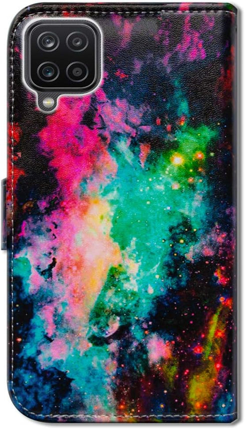 Case for Galaxy A12, Colorful Universe Sky Leather Flip Phone Wallet Cover with Card Slot Holder Kickstand