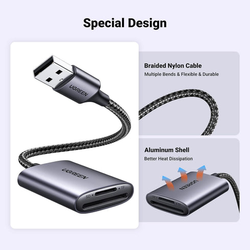 UGREEN USB SD Card Reader, USB 3.0 to Micro SD Card Reader Adapter, Aluminum Multi 2-in-1 for Camera SD MicroSD