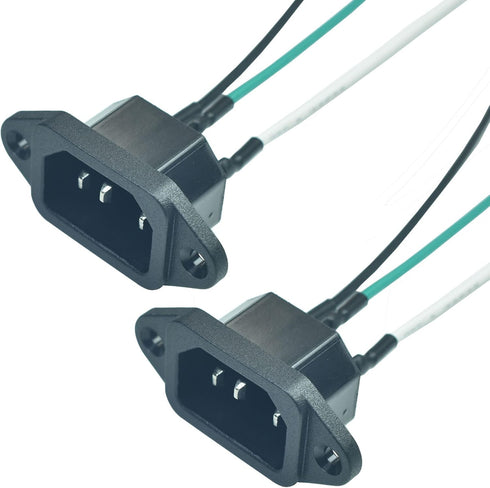 2PCS IEC 320 C14 Panel Mount Plug Adapter - AC 250V 10A 3 Pins Power Connector Socket with 3 Wires