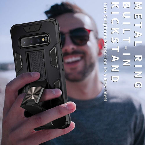 Samsung Galaxy S10 Plus Case, Military Grade Heavy Duty Shockproof Armor Cover with Built-in Kickstand (Silver)