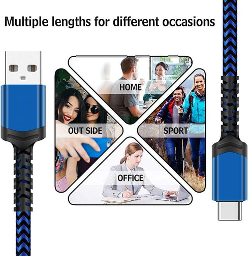 Nylon Braided USB Type C Cable 5-Pack (3/3/6/6/10FT) Fast Charger for Samsung Galaxy S9, LG V30, Google Pixel & More.