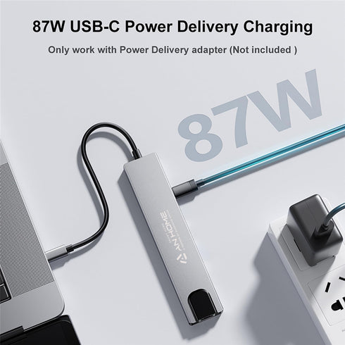 AnHome Smart Home 4K 8-in-1 RJ45 3.0 87W AnHome USB C Hub Ethernet HDMI Adapter, Multiport Dock USB-C to Ethernet USB