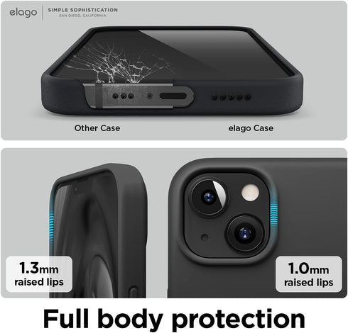 elago Premium Liquid Silicone Case for iPhone 13 (6.1") - Shockproof, Full Protection, Soft Microfibre, Black