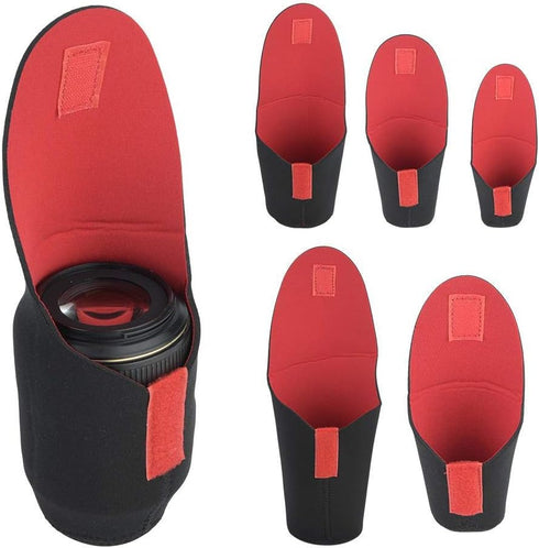 5 Pcs Padded Shockproof Lens Protective Case Pouch Bag Set for DSLR Camera Lens, Includes Small, Medium, Large, XL, XXL