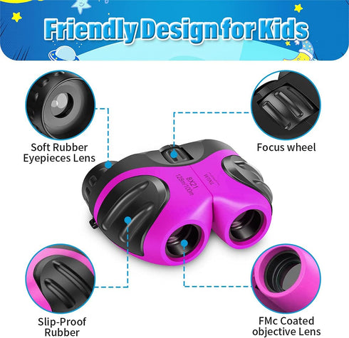 VNVDFLM Binoculars Toys for Children, Birthday Gifts for 4-9 Years Old Boys and 5-12 Years Old Girls, Pink