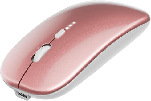 Slim Rechargeable Wireless Silent Mouse, 2.4G Wireless & Bluetooth Technology for Laptop/PC/Mac/iPad (Rose Gold)
