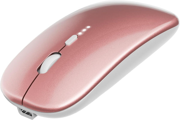 Slim Rechargeable Wireless Silent Mouse, 2.4G Wireless & Bluetooth Technology for Laptop/PC/Mac/iPad (Rose Gold)
