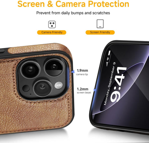 Classy Luxury Leather Phone Case for iPhone 12 Pro Max, Non-Slip Grip, Ultra Slim Protective Case (2020, 6.7”) (Brown)