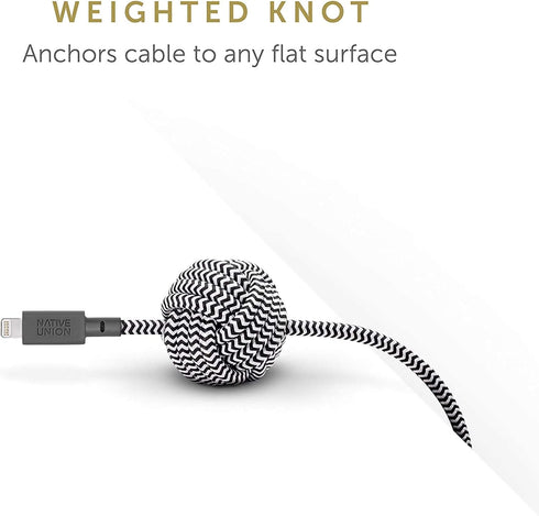 Native Union Night Cable - 10ft Ultra-Strong Reinforced Lightning to USB-A Charging Cable, Zebra