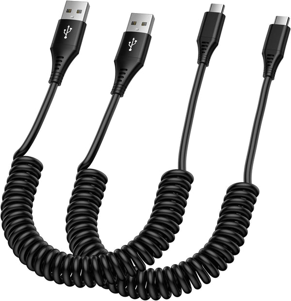 USB C to USB Cable, Android Auto 3ft+5ft Coiled Cable for Car Retractable Fast Charging Cord Type C for iPhone 15 Pro