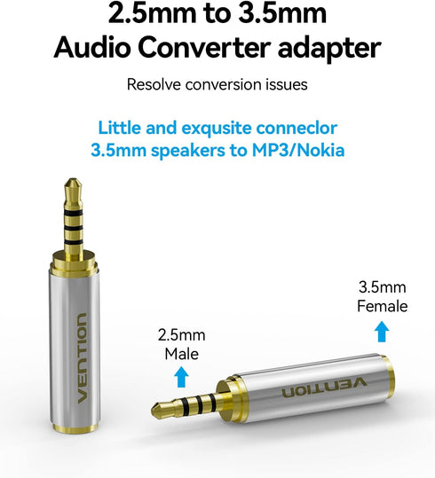 VENTION 3.5mm Female to 2.5mm Male Audio Adapter Converter, Premium Quality Headphone Connector (2 Pack)