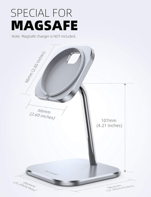 Lamicall Phone Stand for MagSafe Charger - 360 Rotation Adjustable Aluminum Charging Holder Dock for Desk, Compatible