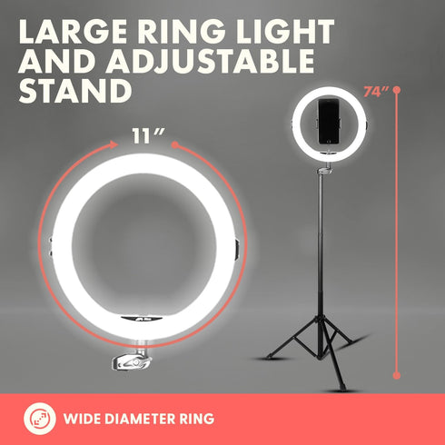 SQUATZ 11 12W 3 10 6 LED Selfie Ring Light with Wired Control, Color Modes, Brightness Levels, Tripod Stand