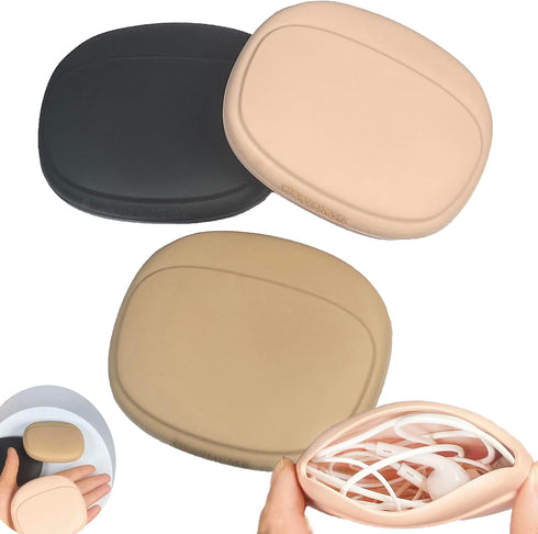 Silicone Headphone Organizer - Portable Wired Headset Storage Bag - Mini Key Box - Data Cable Case (3PCS: Black, Brown,