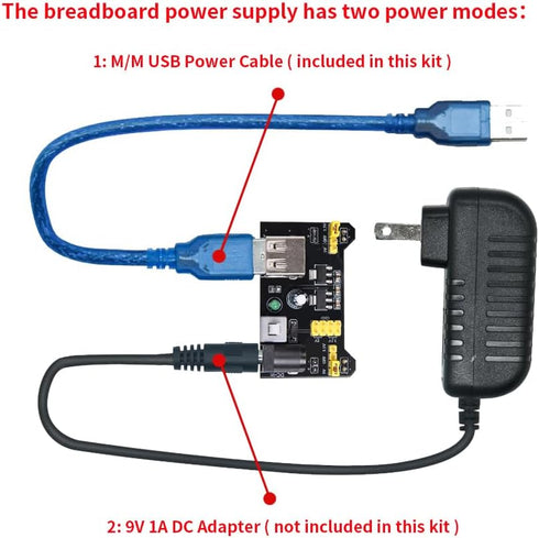 Electronics Basic Kit with Power Supply Module, Breadboard, Jumper Wire, LED, Resistor, 300+ pcs Sensors and Components