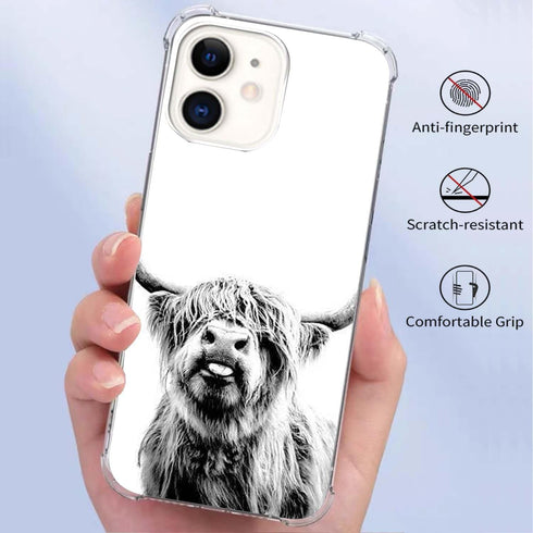 Scottish Highland Cattle Phone Case Compatible with iPhone 12/iPhone 12 Pro, Hippie Wild Cow Animal Cover for Teens Men Women, Trendy Cool TPU Bumper Case Cover for iPhone 12/iPhone 12 Pro