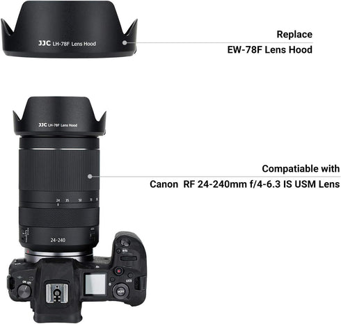 JJC EW-78F Lens Hood Reversible Lens Shade Cover for Canon RF 24-240mm F4-6.3 is USM Lens on EOS R6 R5 Mark II R8 R3 R1 RP R Camera Replace EW-78F Lens Hood, Compatible with 72mm Filter and Lens Cap