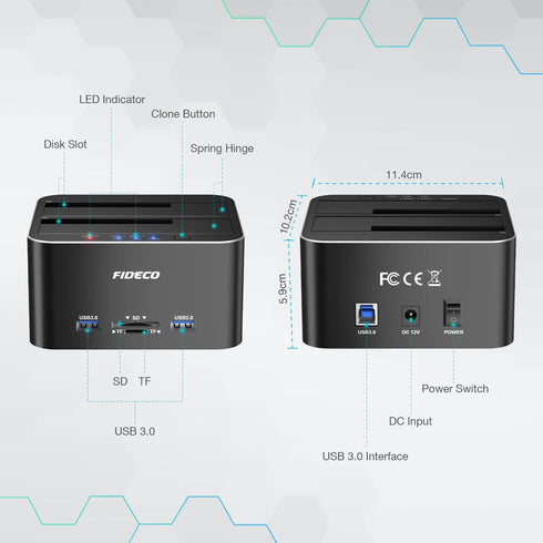 FIDECO Hard Drive Docking Station, USB 3.0 SATA to HDD Docking Station for 2.5 & 3.5 inch SATA HDD/SSD