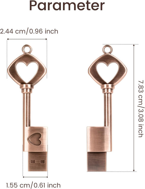 BORLTER CLAMP 32GB 2.0 USB Flash Drive, BorlterClamp Memory Stick Retro Metal Love Heart Key Shaped Thumb Drive