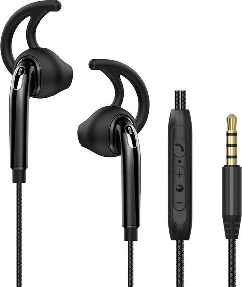 Wired Earbuds with Microphone, Volume Control Earphones for Workout Sports Exercise Jogging Gym, Compatible with
