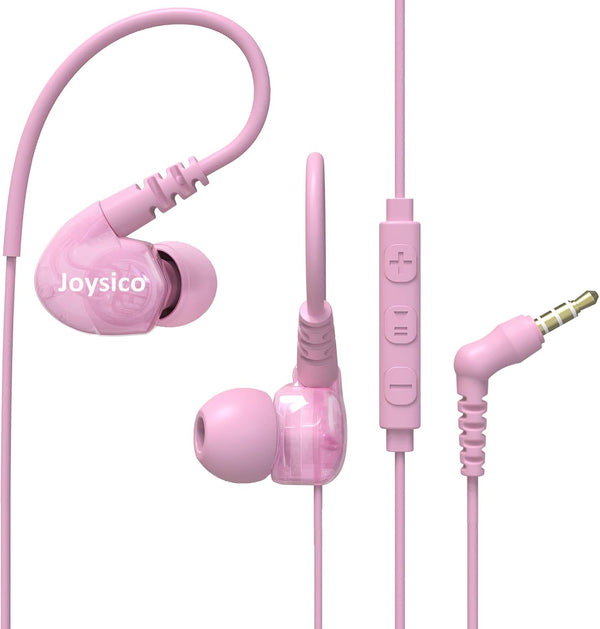 Pink Sport Headphones: Wired Over Ear & In-Ear Earbuds for Kids & Women, Comfortable Earhook Earphones for Gym &