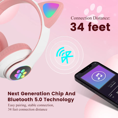 Kids Bluetooth Headphones, Bluetooth Headphones for Kids and Adults, Cat Headphones for Girls and Boys
