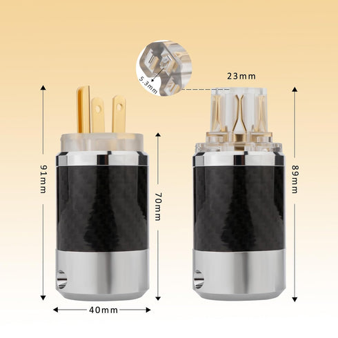 Monosaudio Audio Power Plug Black Carbon Fiber, Transparent Aluminum Shell, 10A/250V Power Connector for DIY Audiophile