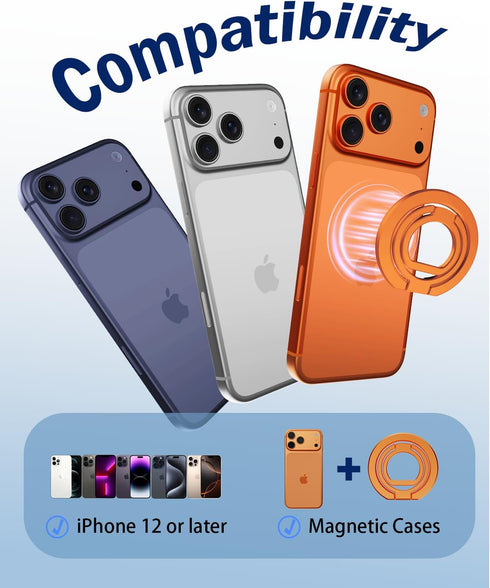 Foenor MagSafe,360& 180Rotation 17/16/15/14/13/12 Phone Grip for Magnetic Phone Ring Holder with Kickstand,Dual-Ring