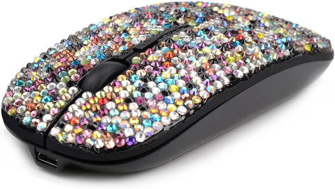 Luxury Bling Rechargeable Wireless Mouse with Austrian Crystal Rhinestone, Flat Slim Mouse for Laptop PC, Colorful Gift