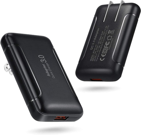 Ultra Slim Flat Portable USB Wall Charger Plug - 2 Pack Black