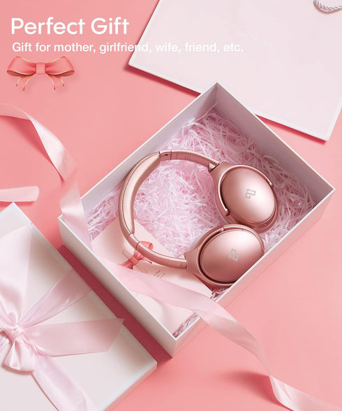 Headset, 90H Gift-H1 INFURTURE Pink Headphones Over Ear Headphones Active Noise Cancelling Bluetooth Headphones, Deep