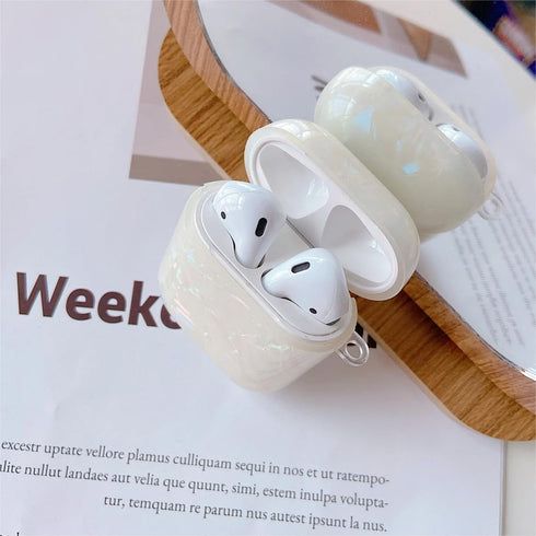 Olytop Cute Glitter Airpods 2/1 Gen Case with Cleaner Pen, Shell Pattern Cover with Luxury Pearl Keychain - Colorful