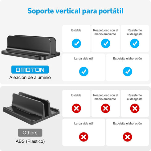 OMOTON Vertical Laptop Desktop Stand Holder with Adjustable Dock Size, Aluminum, Fits All MacBook, Surface, Chromebook