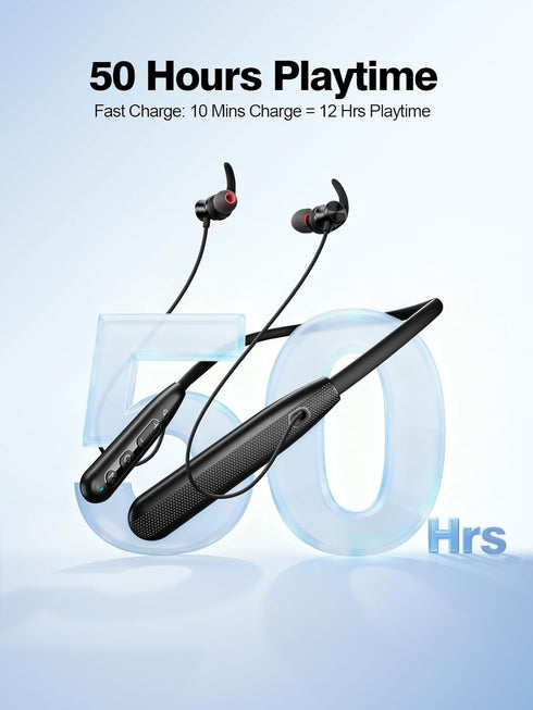 IPX7 50H Rythflo Neckband Bluetooth Headphones, ENC Sweatproof Sport Earbuds with AI-Enhanced Mic Vibration Call Alert