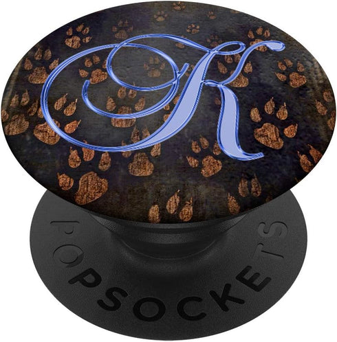 K Blue Paw Print Monogram Initial Letter PopSockets Grip and Stand for Phones and Tablets, Animal Dog Cat Pet