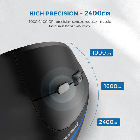 ECHTPower Ergonomic Wireless Mouse, Vertical Mouse with Adjustable DPI, Rechargeable with LED Light