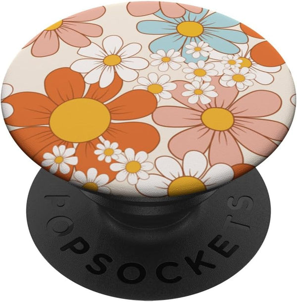 Vintage Retro White Orange Blue Floral Pattern Flower Love PopSockets Standard PopGrip