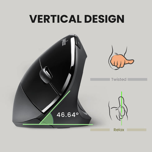 Perixx PERIMICE-713 Wireless Ergonomic Vertical Mouse - 800/1200/1600 DPI - Right Handed, Recommended for RSI Users