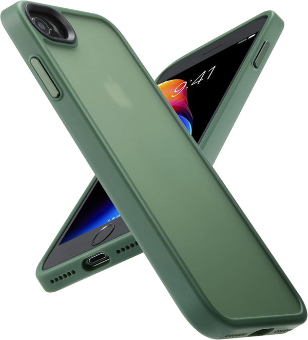 Military Drop Certified Shockproof Case for iPhone SE 2022/2020, Slim Semi-Clear Hard Back, Frosted Green.