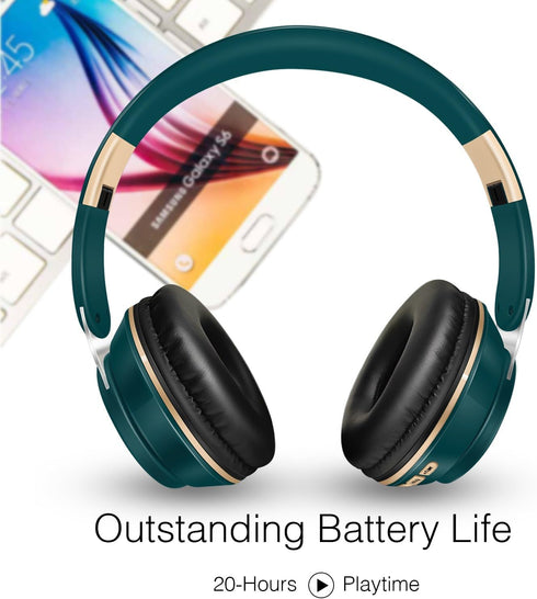 RAT TAIL Bluetooth Headset, Comfortable Over Ear Stereo Wireless Headphones with Mic, 20H Playtime, Deep Green