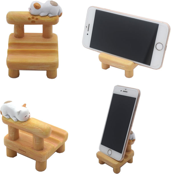 Cute Cat Cell Phone Stand Holder for Desk, Cartoon Animal Resin Smartphone Holder Compatible with All Mobile Phones