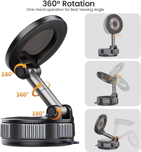 OWLREX 360 15/14/13 Magnetic Phone Holder for Car Magsafe Car Mount Foldable Adjustable with Strong Magnet & Vacuum