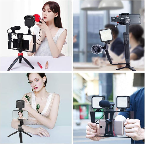 LED Video Light with 3 Cold Shoe, PULUZ Dimmable Video Splicing Fill Light for Canon Nikon Sony DSLR