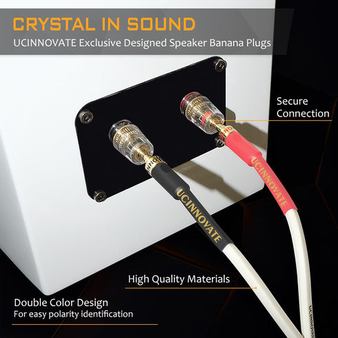 UCINNOVATE 14 AWG OFC Speaker Cable with Gold-Plated Pin Banana Plugs, Audiophile HiFi 3m/9.8Ft White Speaker Wire for