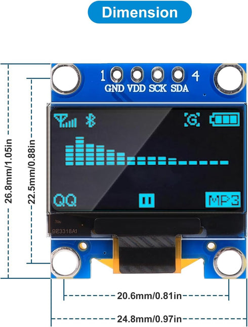 Drocoge 0.96 Inch 12864 128x64 I2C SSD1315 (5Pcs OLED Display Module LCD Screen IIC OLED Board Driver for Arduino