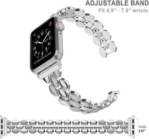 Moolia Elegant Metal Strap for Apple Watch Band, 38mm 40mm 41mm, Silver Fashion Replacement Strap