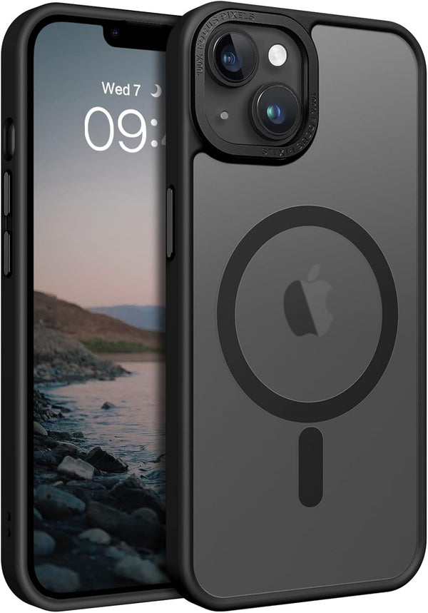 BENTOBEN iPhone 13/14 Case - Translucent Matte, Slim, Shockproof, MagSafe Compatible, Black Protective Cover for Women